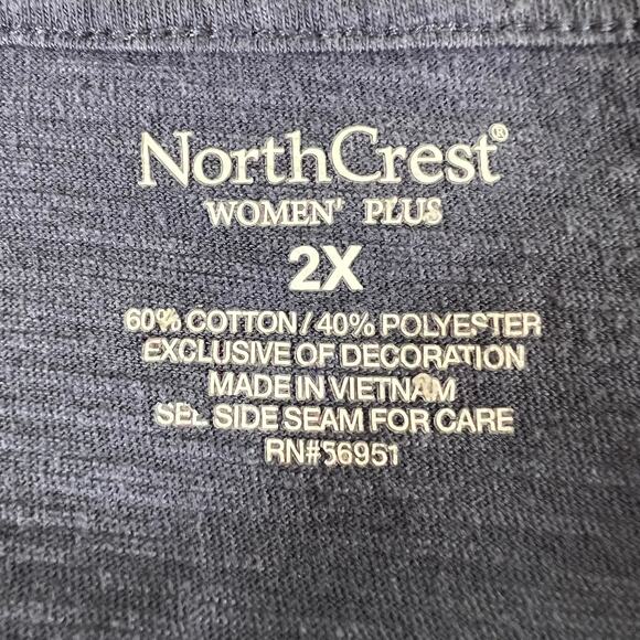 NorthCrest Womens Long Sleeve T Shirt Top Sheer Lace Shoulder Pullover Blue 2X - Picture 7 of 8